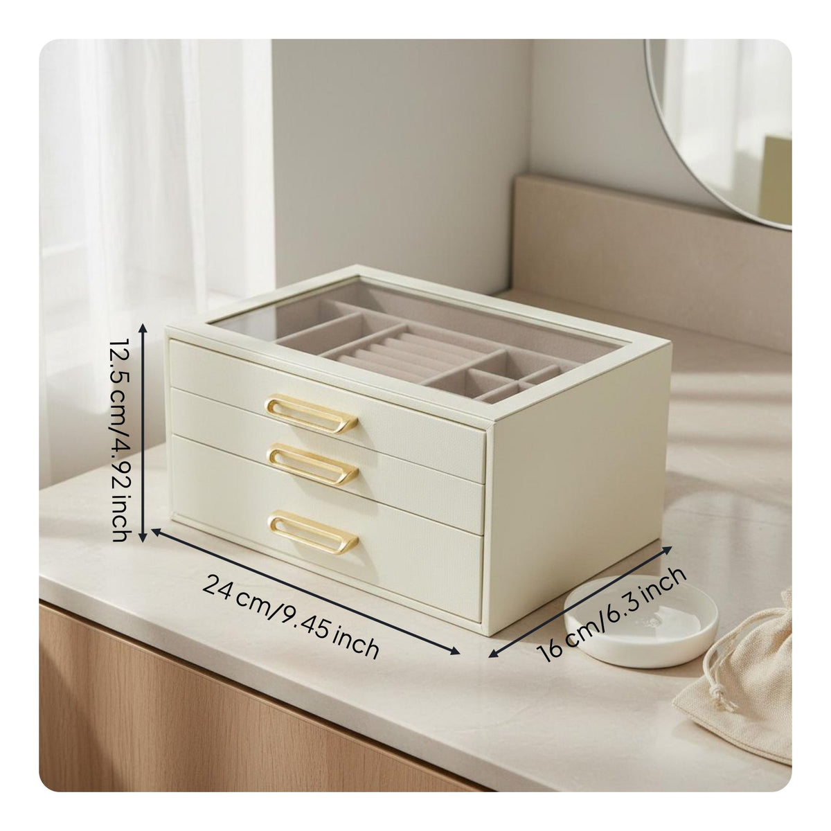 3-Drawer Jewelry Box Large Capacity Band Earring Necklace Holder Soft Velvet Lining Band Earring Display Case for Women, Bedroom