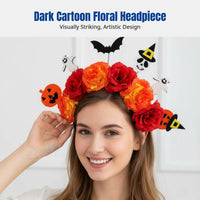 Dark Flower Headband, Halloween Bat Pumpkin Bone Decor, Party Costume, Photo Prop