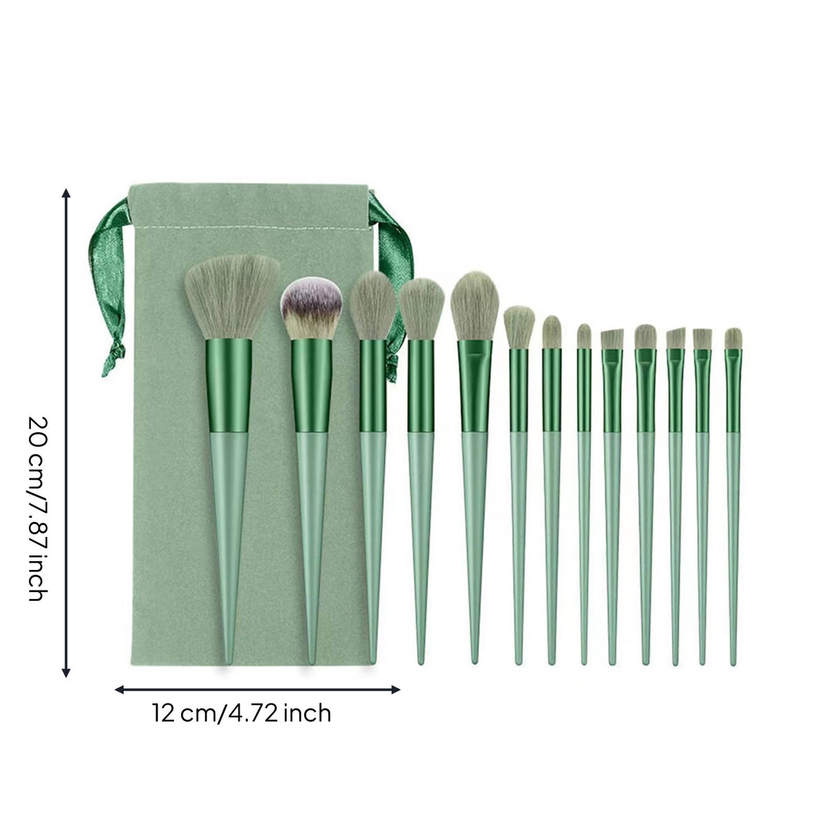 13 Pieces 13 Piece Cosmetic Brush Kit Soft Bristles Green Makeup Brush Set