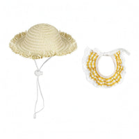 Pet Hat Set Lace Trim Woven Straw Hat Decorative