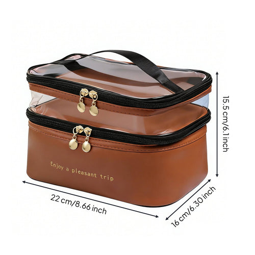 Double Layer Makeup Bag Large Capacity Clear Makeup Bag Easy to Clean for Women
