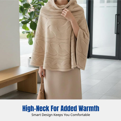 Autumn Winter Knitted Cashmere Cape, Thick Pullover Shawl, High Neck Scarf, Unisex, Minimalist
