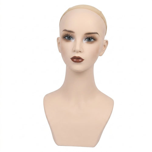 Flat Base Mannequin Head with Shoulders Featureless Hairpiece Display Head