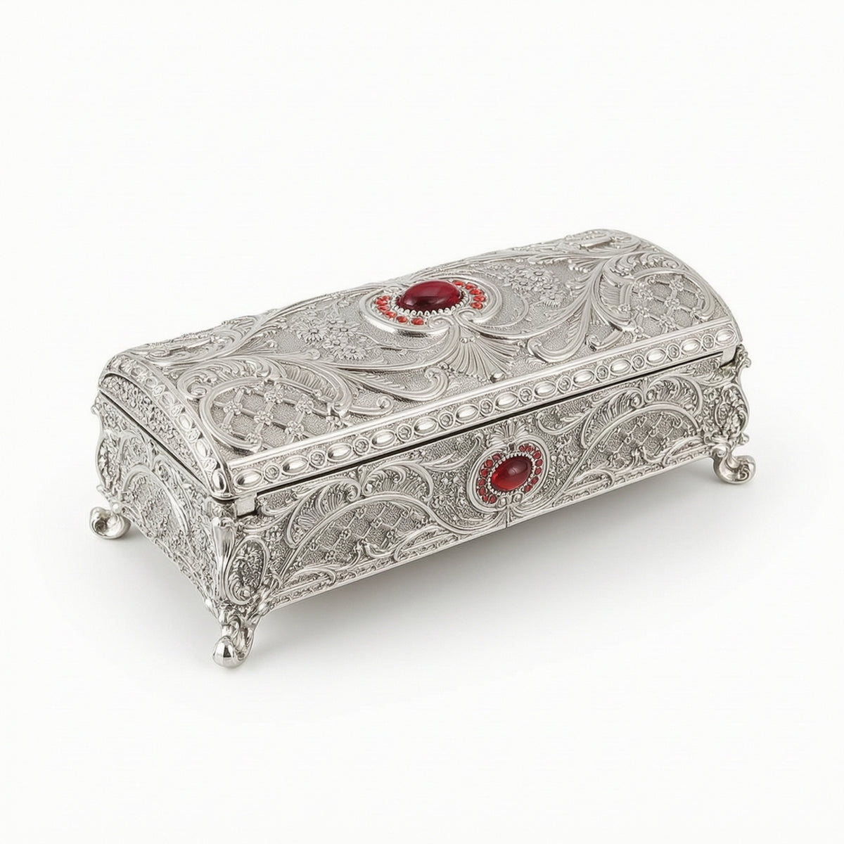 Jewelry Box with Hinged Lid Embossed Jewelry Box with Feet Rectangular for Desk