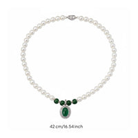 Pearl and Green Stone Necklace Mother's Day Gift Mineral Pearl Necklace