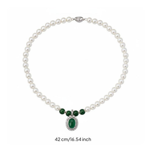 Pearl and Green Stone Necklace Mother's Day Gift Mineral Pearl Necklace