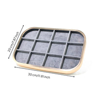 12-Compartment Jewelry Tray Rounded-Rectangle Flocked Jewelry Tray Gray
