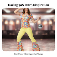 Hippie Bell-Bottom Set Groovy Patterns 70s Outfit Psychedelic Print for Teens