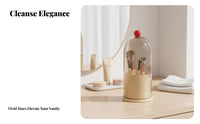 Rotating Brush Canister with Lid Compartmented Design for vanity, Desktop