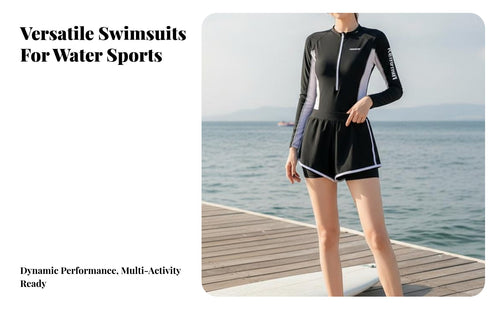 Long Sleeve Single-Piece Aquatic Suit Sun Protection Long Sleeve Wave-Riding Suit Full Coverage Bathing Suit Quick-Drying