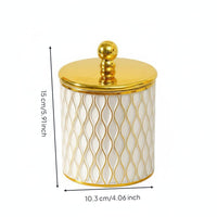Gold Trim Canister Gilded Pattern Round Decorative Container Easy-Grip Lid Lidded Storage Jar for Dorm Room, Office Desk