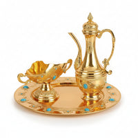 Drink Serving Set Side Handle Glossy Panels Tableware Vintage Teapot Set with Tray