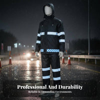 Long-Lasting Reflective Rain Suit Breathable Material High Visibility Rain Jacket and Pants Windproof for Traffic Men, Motorcycling, Hiking