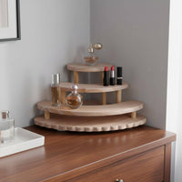 Corner Display Shelf Multifunctional 3-Tier Wooden Display Simple Setup Assembly Fan-Shaped Organizer Rack for Collectors, Desktop