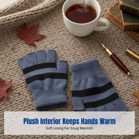 Autumn Winter Knitted Fingerless Gloves, Fleece Lined, Unisex Striped, Warm Half Finger, Student Outdoor Writing Cycling Driving