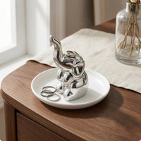 Elephant Jewelry Tray Glossy Ceramic Band Holder Small Accessories