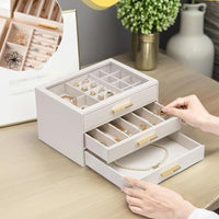 3-Drawer Jewelry Box Large Capacity Band Earring Necklace Holder Soft Velvet Lining Band Earring Display Case for Women, Bedroom