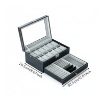 Watch Box with Drawer Two-Tier Watch Display Case with Glass Lid 2-Layer