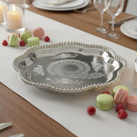 Beaded Tray Elegant Design Silver Serving Tray Mirror-Like Surface