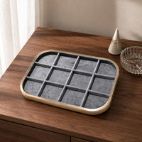 12-Compartment Jewelry Tray Rounded-Rectangle Flocked Jewelry Tray Gray