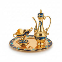 Drink Serving Set Side Handle Glossy Panels Tableware Vintage Teapot Set with Tray
