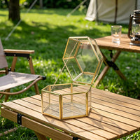 Hexagonal Glass Box Hinged Lid Lidded Display Box Vintage Jewelry Case Multipurpose Vintage Design Jewelry Organizer for Desktop
