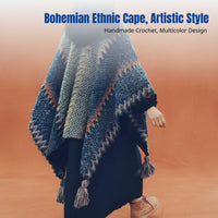 Ethnic Style Cape, Tibetan Travel Outfit, Knitted Shawl, Boho Poncho, Outdoor Scarf for Women