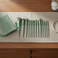 13 Pieces 13 Piece Cosmetic Brush Kit Soft Bristles Green Makeup Brush Set