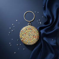 Beaded Round Clutch Wrist Strap Wristlet Evening Bag Glittery for Party, Women