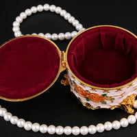 Floral Enamel Jewelry Box Gold Trim Vintage Floral Trinket Box Antique Finish