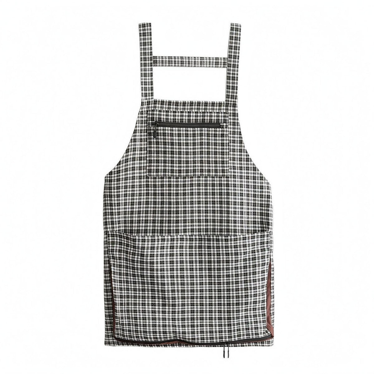 Plaid Bib Apron Woven Pocket Apron Side Slit Openings