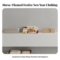 Unisex Kids Fleece Sweatshirt, Horse Year New Year Pullover, Thick Cartoon Top, Red Holiday Outfit