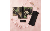 3 Pieces Black Waist Sash Wide Sleeves foliagePattern Kimono Jacket Matching Set