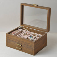 Wood Grain Jewelry Box Display Window Clear Lid Jewelry Box Easy to Organize Storage for Girls
