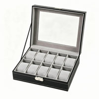 10 Slot Watch Box Transparent Lid Accessory Storage Stitched Detail