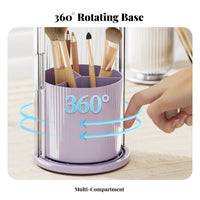 Rotating Brush Canister with Lid Compartmented Design for vanity, Desktop
