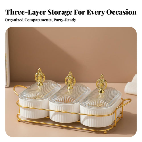 Light Luxury Design Multi-Compartment Nut Serving Platter Dust and Divided Serving Tray with Lid Removable Compartments