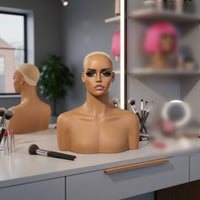 Mannequin Head with Shoulders Skin-Skin-Colored Head and Shoulders Form Long Neck Female Bust Form