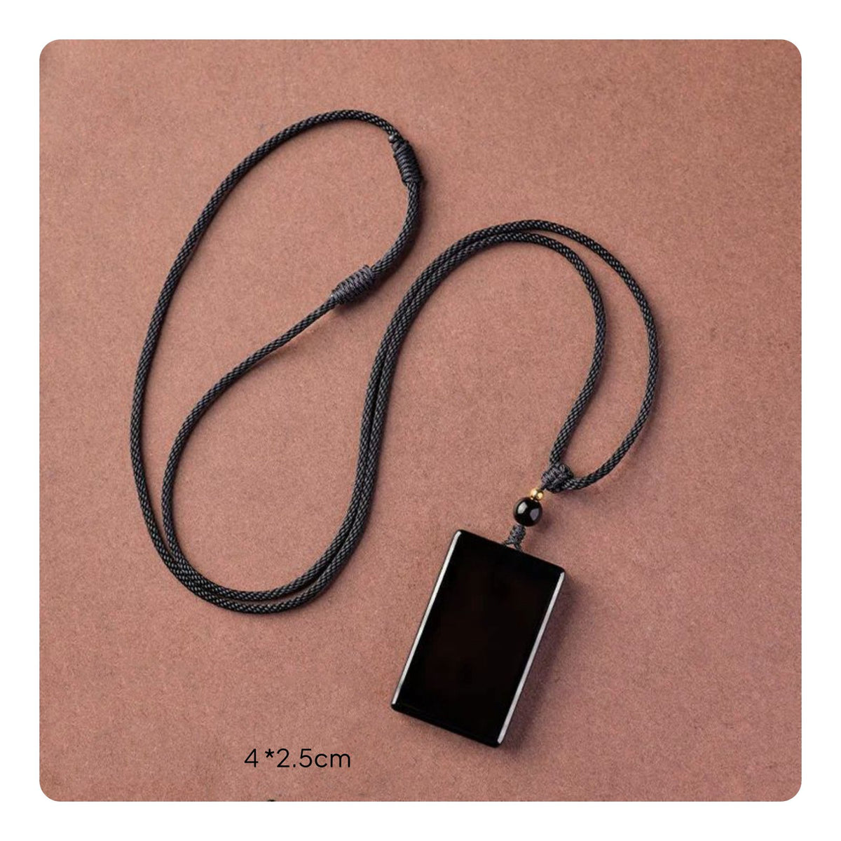 Black Obsidian Plate Stone Drop Gender-Neutral Design Rectangular Stone Necklace