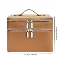 Portable Cosmetic Train Case PU Leather Cosmetic Organizer Box with Dividers