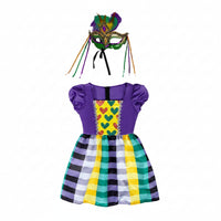 Carnival Costume Dress Glittery Plaid Costume Dress Feather-Like Accents