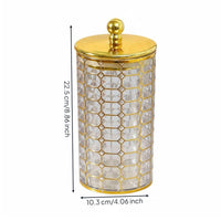 Gold Trim Canister Gilded Pattern Round Decorative Container Easy-Grip Lid Lidded Storage Jar for Dorm Room, Office Desk
