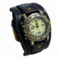 Studded Leather Watch Round Dial Vintage Punk Watch Alloy Case