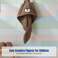Kids Hair Drying Cap, Coral Fleece, Cartoon Animal, Quick-Dry, Absorbent Towel Hat for Girls, Cute Penguin Panda Cat Hare Design