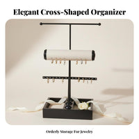 Crossbar Jewelry Stand Elegant Design Crossbar Jewelry Tree with Tray Necklace Earring Bracelet Holder Perfect Gift Suggestion