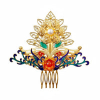 Traditional Chinese Attire Hair Accessory Handmade Traditional Chinese Hair Comb Gilded Floral Headpiece Artisanal Headdress