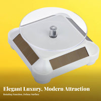 Double Power Option Solar Powered Turntable Automatic Rotation Jewelry Rotator Base for Collectors, Retailers, Product Photography