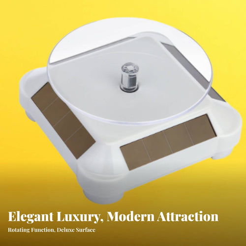 Double Power Option Solar Powered Turntable Automatic Rotation Jewelry Rotator Base for Collectors, Retailers, Product Photography