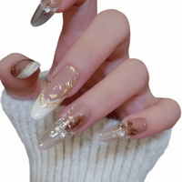 Honey Gradient Press On Nails, Handmade, Floral, Removable