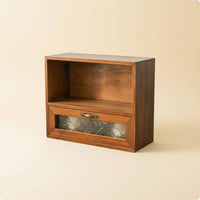 Wood Desktop Organizer Multi-Purpose Wooden Storage Cabinet Glass Door Panels